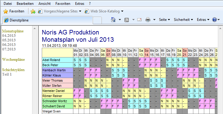 Dienstplan ins Internet exportieren