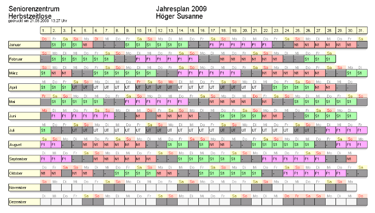 Dienstplan für ein Jahr