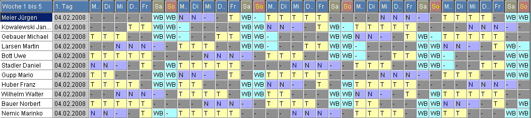 Dienstplan für Abschleppdienst